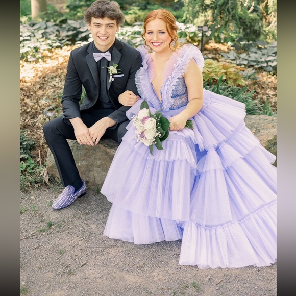 Ashley Lauren 11140 Tiered Ruffle Ball Gown in color lilac - Picture 2 of 6